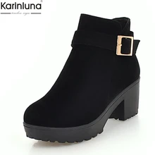 Karinluna/ г., высокое качество, Прямая поставка, большой размер 48, ботильоны на не сужающемся книзу массивном каблуке Женская обувь женские зимние ботинки с плюшевой подкладкой, женская обувь
