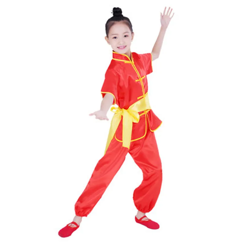 Детский Китайский традиционный комплект Wushu кунг фу с коротким рукавом длинным