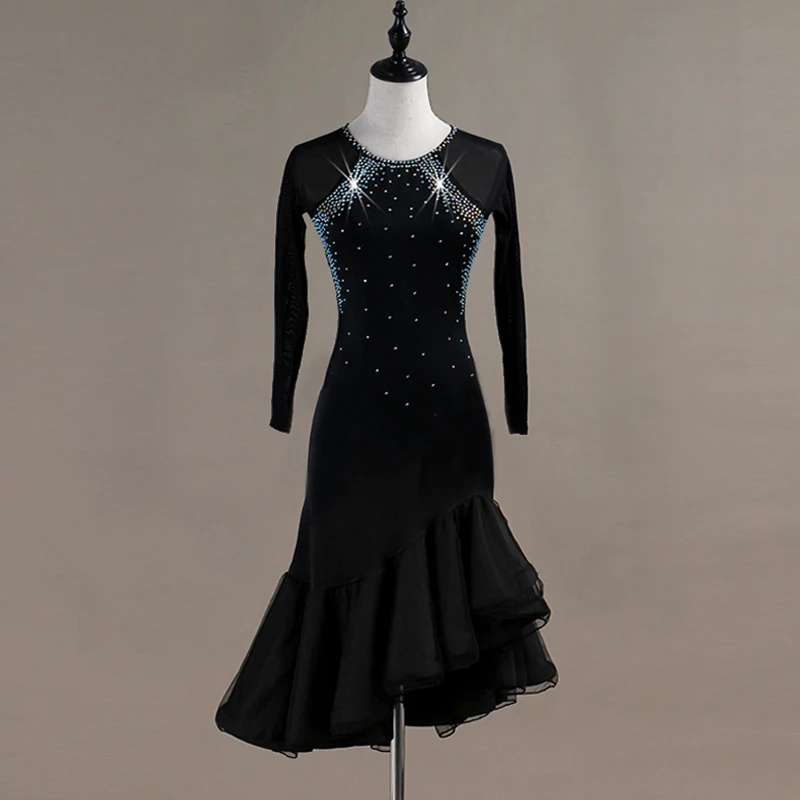 Латинское платье латинские танцевальные платья для женщин черные Клубные вечерние танцор певец развлечения черное платье slq108
