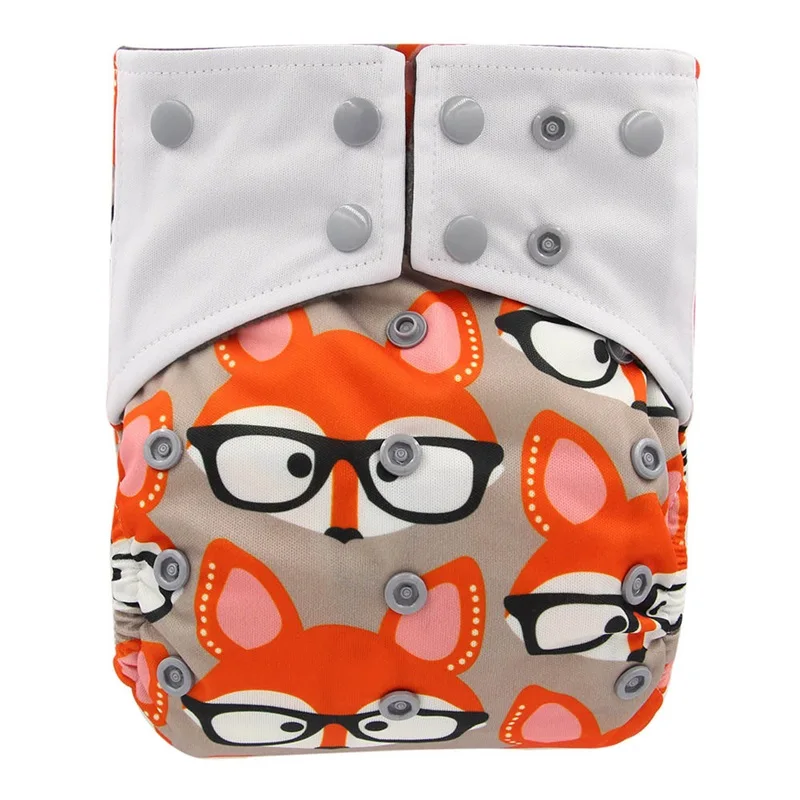 

Baby Diapers Charcoal Bamboo AIO Cloth Diaper Sewn Insert Cartoon Print Reusable Baby Nappies Adjustable Pocket Diaper for Night