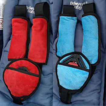 

3Pcs Child Seat Protection Shoulder Strap Baby Stroller Protect seat protection Crotch Cars Vehicle Seat Belt Red