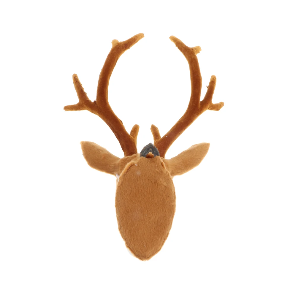 Realistic Stuffed Deer Head Model Toy Faux Fur Animal Home Ornament Gift