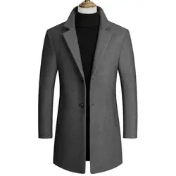 Новое мужское шерстяное пальто, деловое повседневное теплое однотонное пальто, ветровка высокого качества