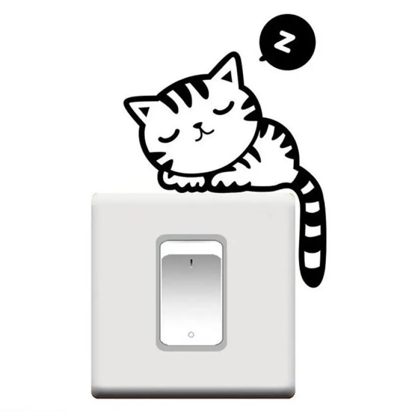 DIY Забавный милый кот Декоративные наклейки для настенных выключателей наклейки украшения дома Спальня салон украшения - Цвет: Черный