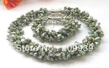 

huij 002039 5row 8mm green baroque keshi reborn FW pearl necklace & bracelet