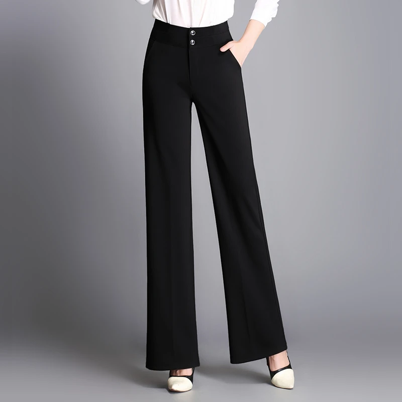 2019 primavera verano Pantalones de cintura mujeres Trabajo Oficina OL traje pantalón Color negro Casual pantalones de pierna ancha S, m L XL|casual wide leg leg pantshigh waist pants women -