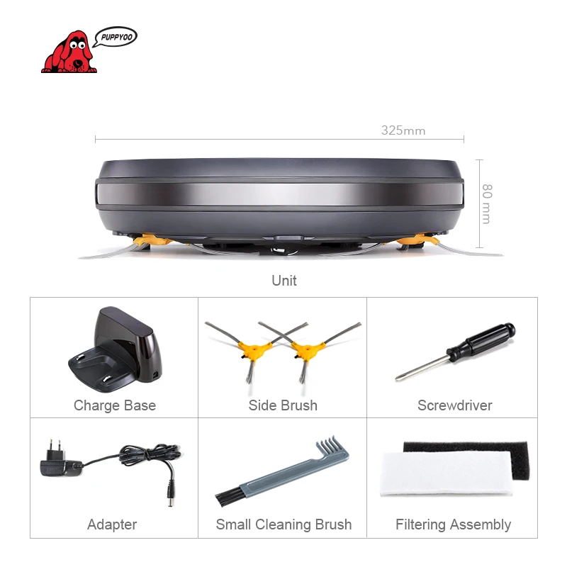 PUPPYOO Robotic Vacuum Cleaner Auto-charge Powerful Bilateral Brush Home Robots Collector APP Control Machine WP650