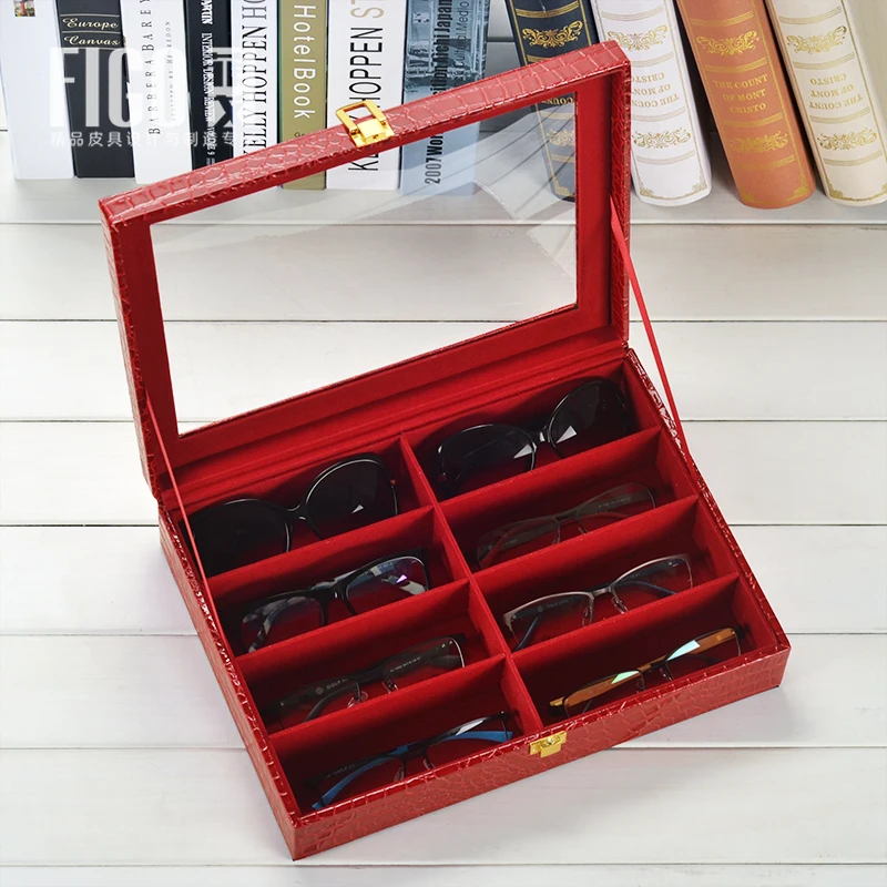 Leather 8 Slot Grid Eyewear Sunglasses Case Sunglass display box