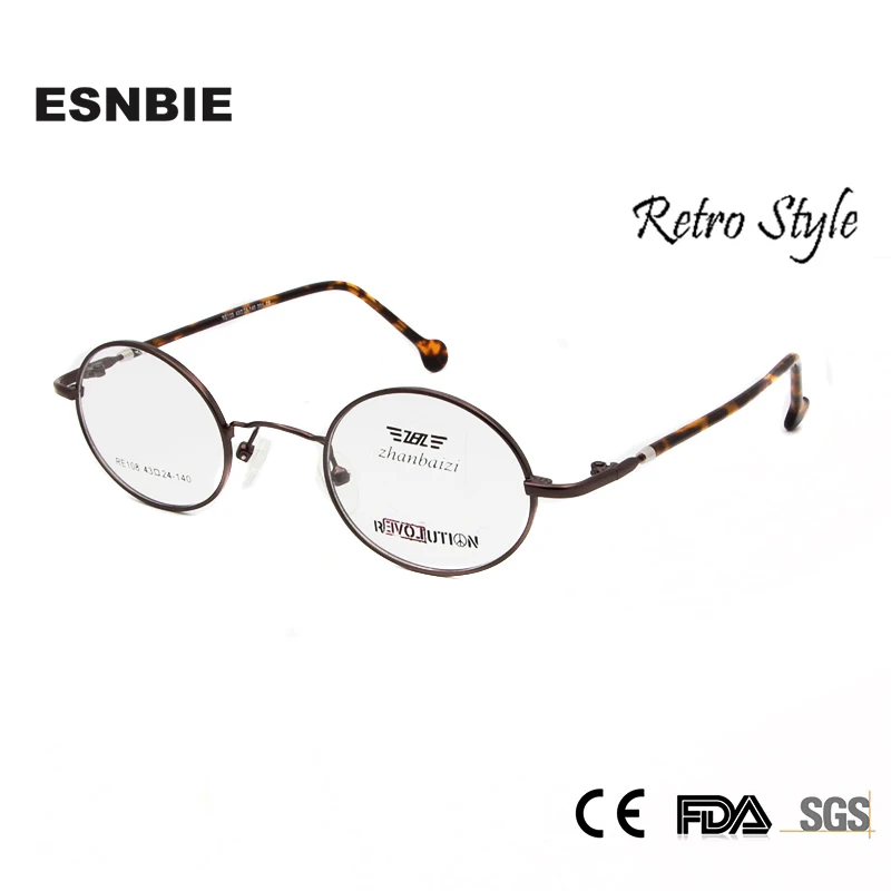 ESNBIE Vintage Lunettes Hommes Petit Rond En Métal Lunettes Cadres pour Femmes Optique Verre Prescription Lunettes Oculos de grau