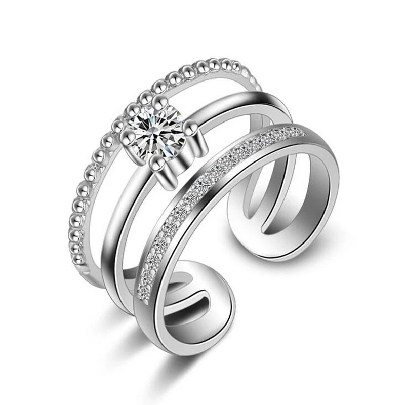 Punk Style Hollow Three Layer Mosaic Cubic Zirconia Stone Pendant Ring for Women Midi Knuckle Open Rings Jewelry | Украшения и