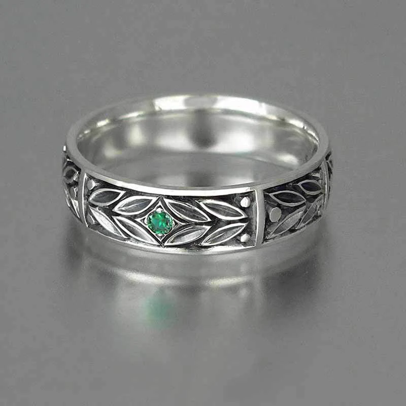 Ретро тайское серебристого цвета Листья AAA зеленый CZ свадебные кольца для женщин высокое качество элегантное кольцо OL Размер 6-10 вечерние ювелирные изделия