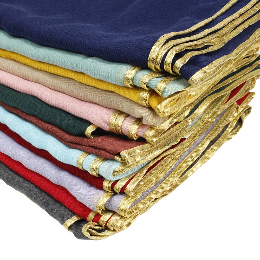 

Women's Print Plain Cotton Viscose Gold Chain Shawl Scarf Solid Pashmina Hijab Winter Headband Wrap Muslim Muffler Foulard Sjaal