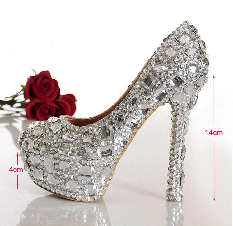 2018 New Hot Sale Silver Bridal Shoes Woman Crystal Diamond Wedding
