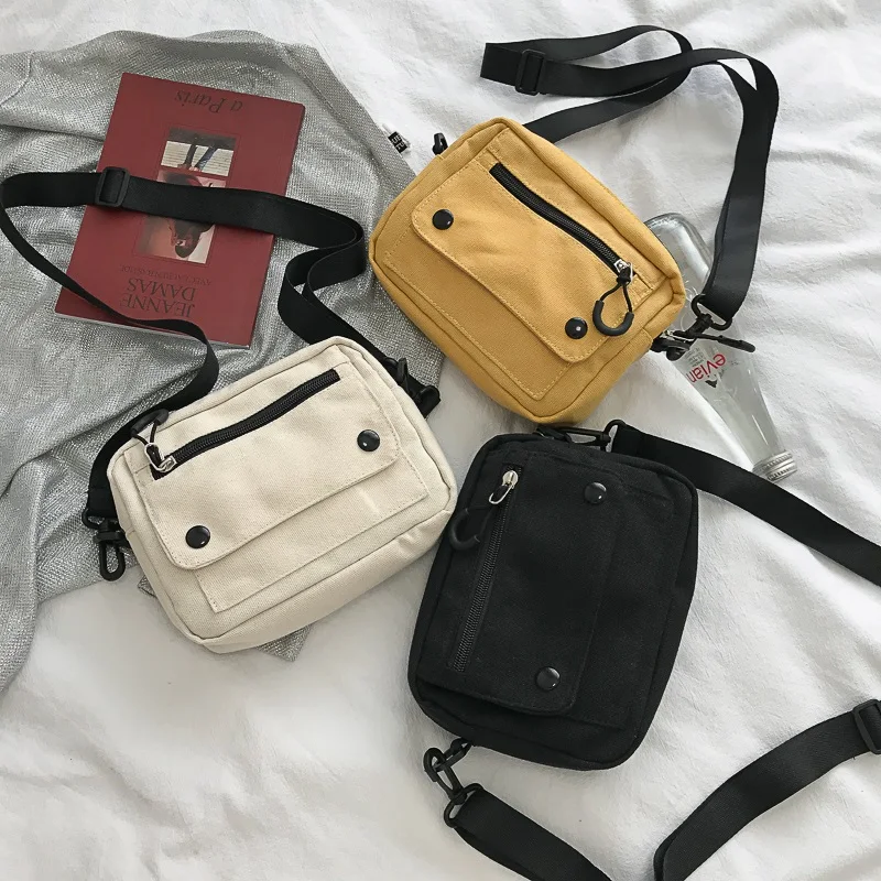 Летняя новая Корейская ulzzang модная парусиновая сумка на плечо в японском стиле Харадзюку, шикарная Повседневная сумка на плечо, одноцветная маленькая квадратная сумка