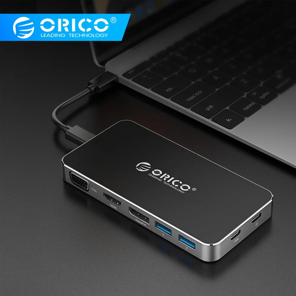 ORICO USB C концентратор Тип к HDMI VGA DP для MacBook samsung HUAWEI 8-в-1 USB3.0 15 см кабель usb-хаб с