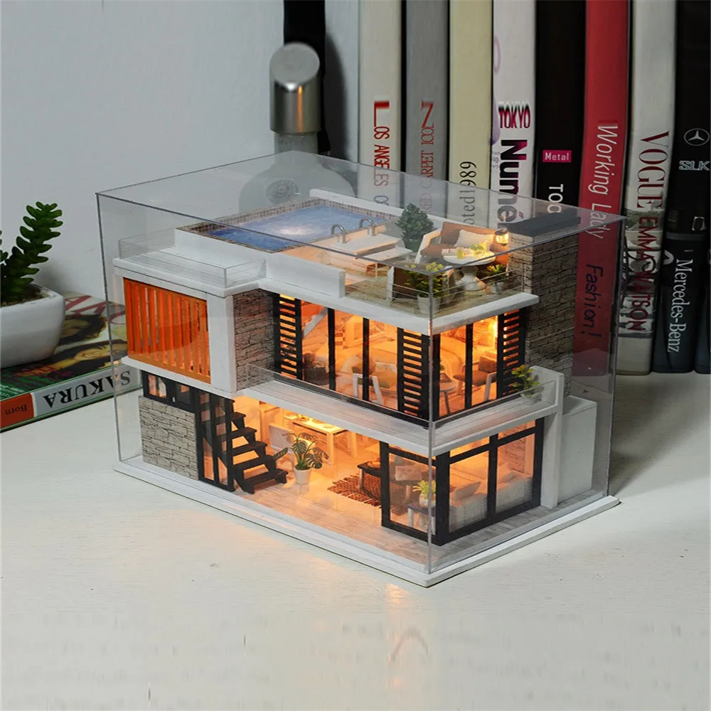 3D Деревянный DIY миниатюрный дом мебель светодиодный пазл Высокое качество украшения креативные игрушки рождественские подарки zeka oyunlari
