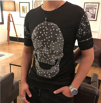 

Tops Tees 2019 summer cotton o neck short sleeve t shirt men trends fitness top quality with Diamonds