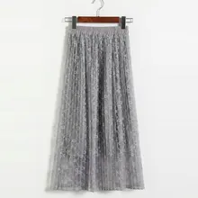 Летняя новая стильная юбка, юбка из вязаного цветочного кружева, длинная юбка с завышенной талией, плиссированная юбка