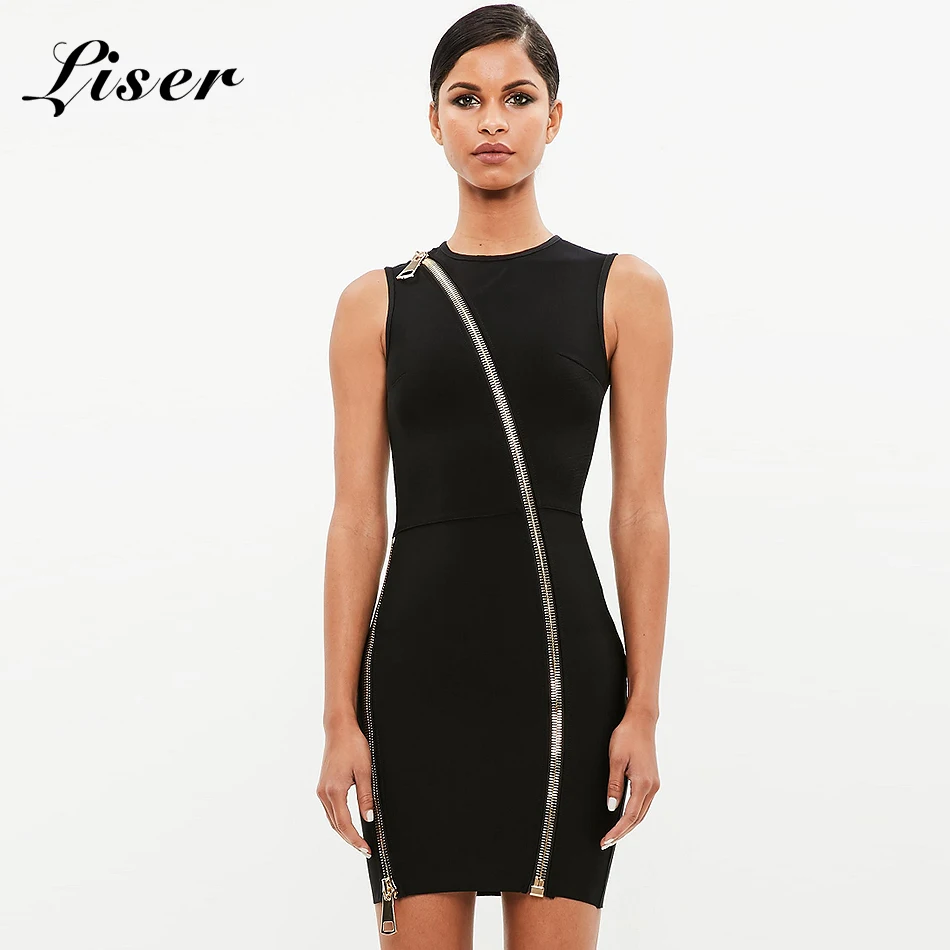 

Liser 2018 New Summer Women Dress Sleeveless O Neck Zipper Bandage Dress Sexy Bodycon Chic Celebrity Party Back Dresses Vestidos
