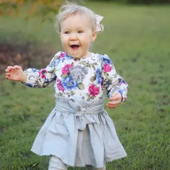 

Pudcoco printed floral girls skirt set long sleeve bodysuit top mini skirt baby girl clothes cotton spring autumn 2pcs girls set