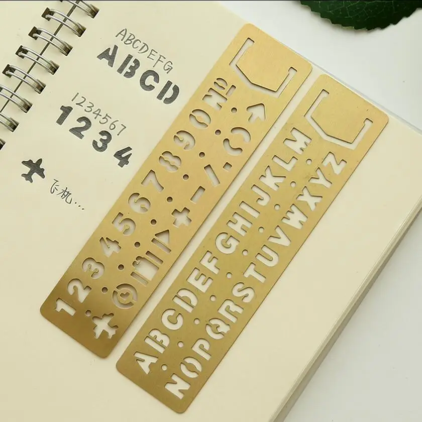 us 3 28 2pcs multifunctional vintage letter metal bookmark ruler set drawing template alphanumeric hollow straight school stationery6112 in bookmark vintage letter template