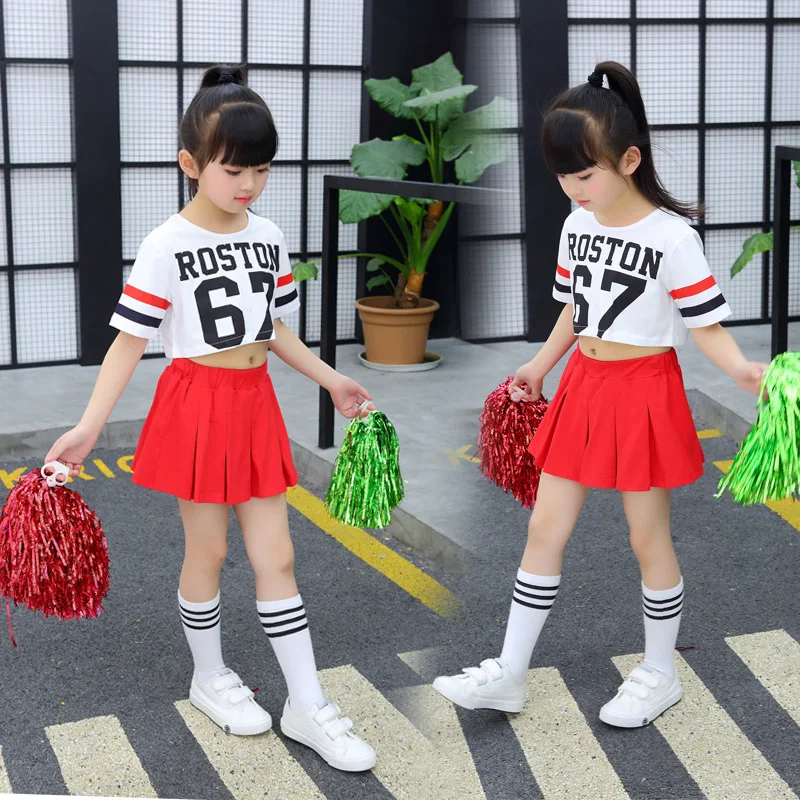 Girl Street Dance Costume Jazz Loose Short-sleeved Hip Hop Dance Skirt  Jazz Dance Costume Summer Performance Dance Dress