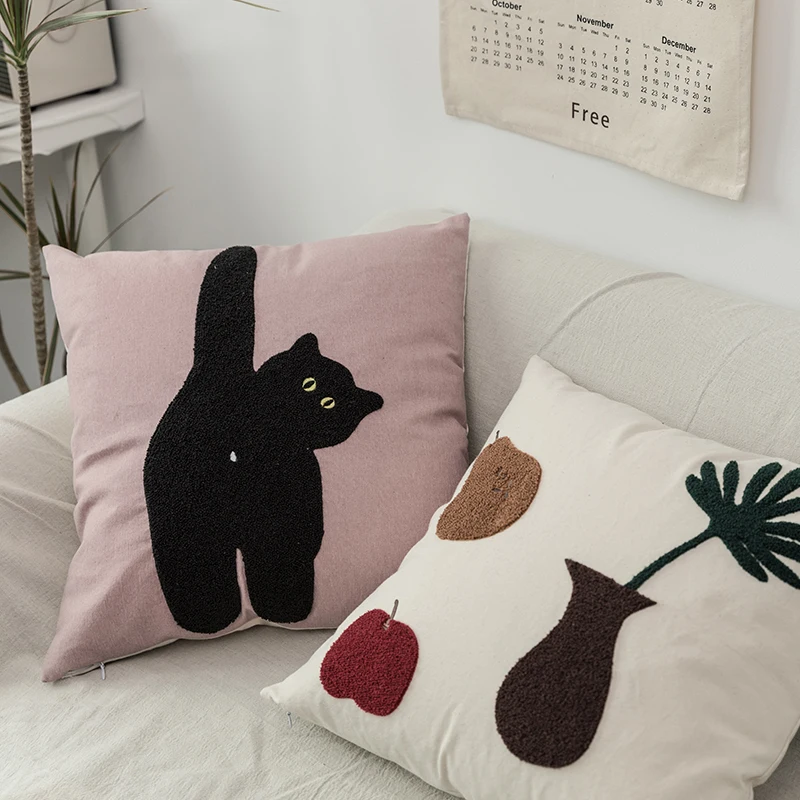 

Korean Pillow Case Cute 3D Decorative Pillowcase Cat Floral Geometric Embroidery Pillow Cases for Home Hotel Office 45*45cm