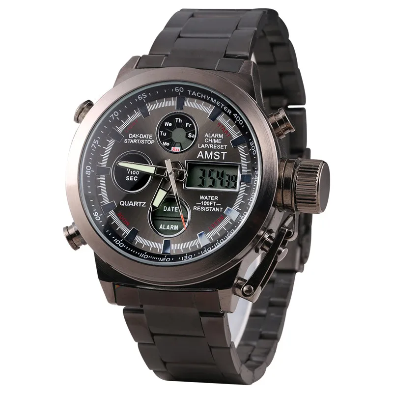 Goede AMST Militaire Horloges Rvs Band LED Horloges Mannen Topmerk Luxe Quartz Horloge reloj hombre Relogio Masculino