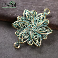 Шармы из сплава цинка в форме цветка, 5 шт., 28х40 мм, фурнитура зеленовато-медного цвета, покрытая патиной, для самостоятельного изготовления ювелирных украшений, модель 27041