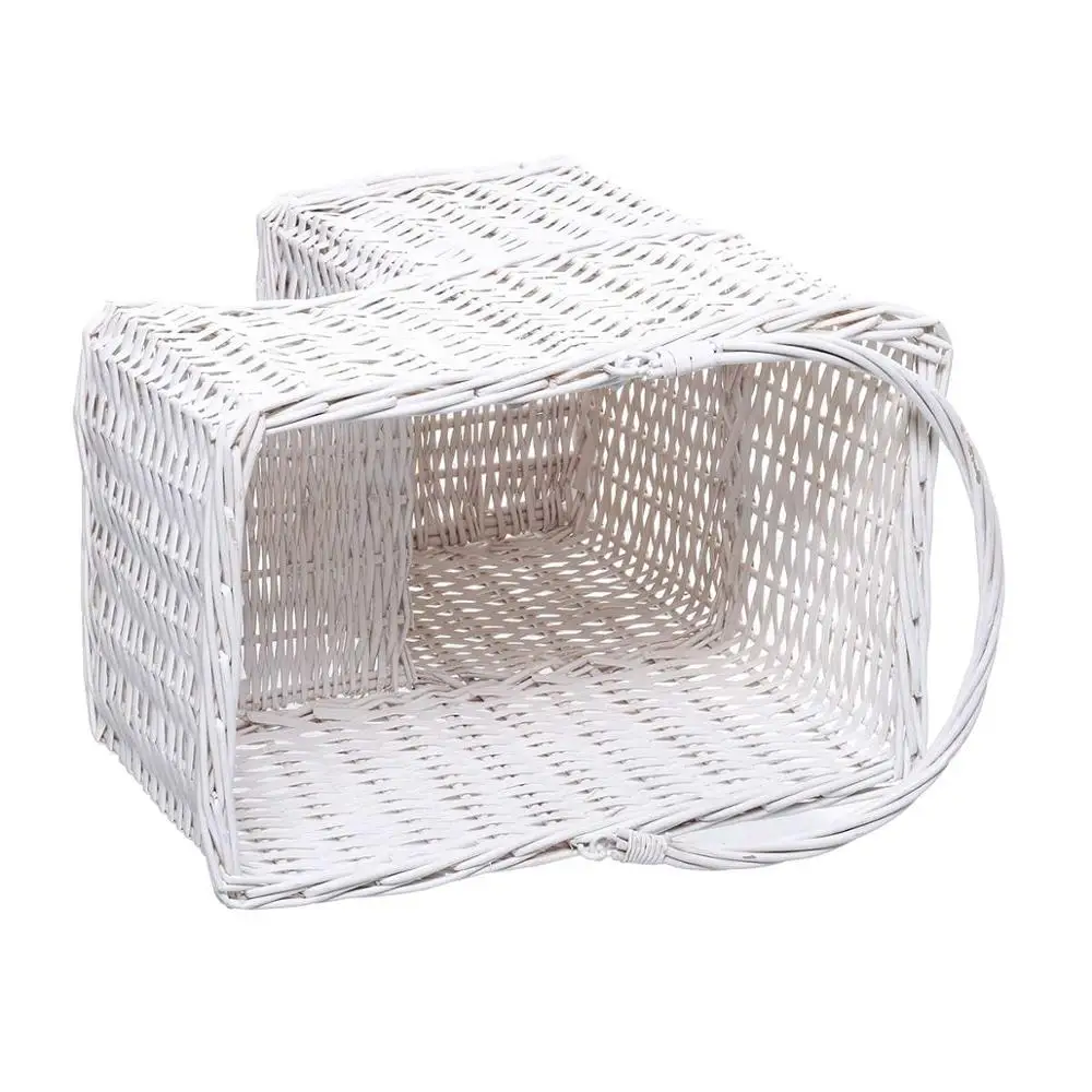 New White Woven Wicker Stair Step Basket Laundry Organizer Cosmetic Box with Handle Container Storage Clothes Children Toys Home
