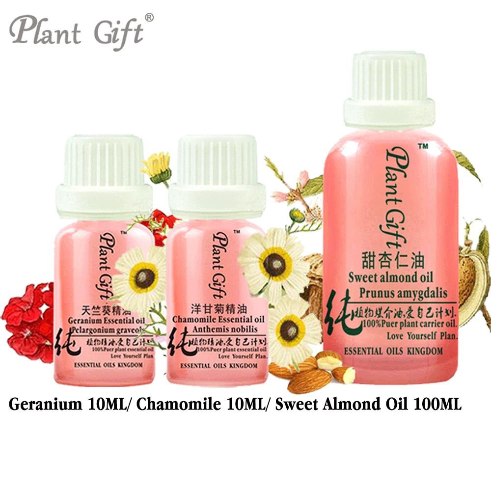 

100% pure plant essential oils French imports Geranium / chamomile / sweet almond Hemostasis Antibacterial Antiphlogistic SET