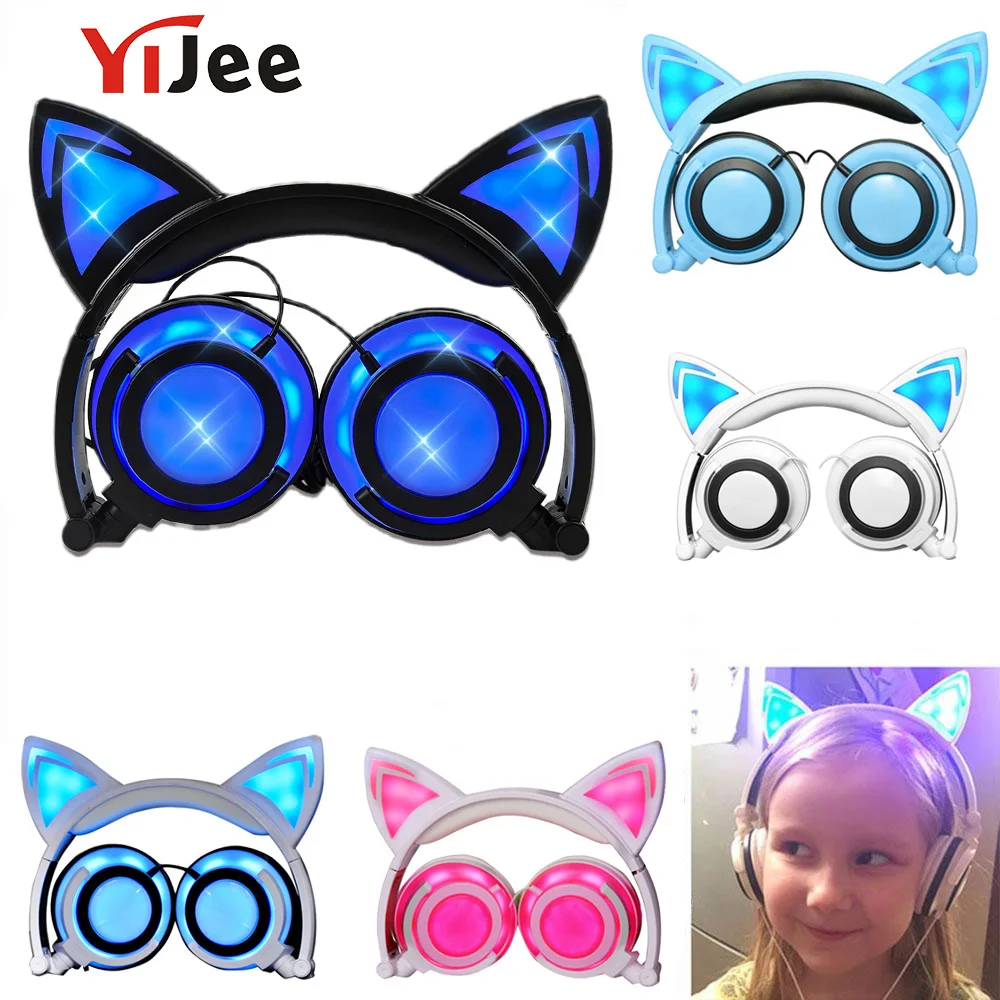 Billig YiJee Katze Ohr kopfhörer mit LED Blinkt Glowing Light Headset Gaming Kopfhörer für PC Computer und Handy