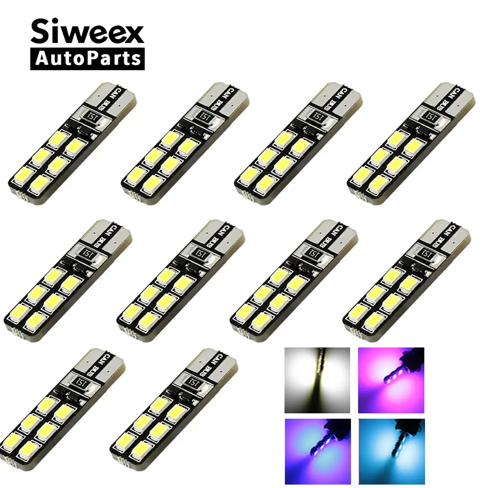 10 шт./лот T10 W5W 12 2835/3528 SMD СВЕТОДИОДНЫЙ CANBUS OBC ERRO бесплатно DC 12V автомобильный купол для чтения боковой знак двери лампы белый синий розовый