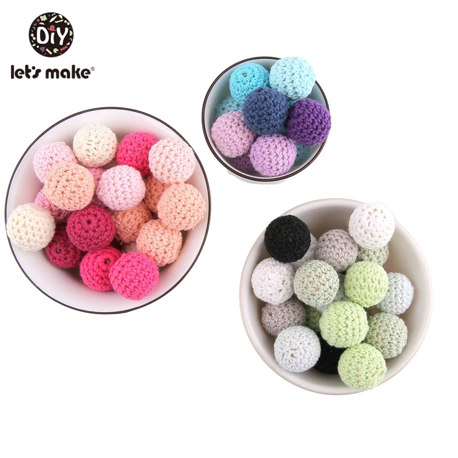 Lets Make 20Pc 16Mm 크로셰 뜨개질 구슬 나무 Teether Diy 작은 막대 나무 구슬 유모차 게임 면화 로프 Teether 장난감