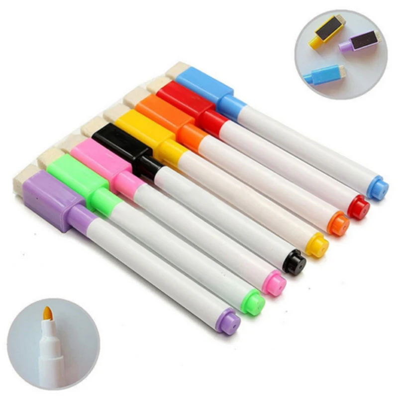 

8pcs/set Color Magnet Pens Magnetic Dry Wipe White Board Markers Built In Erase