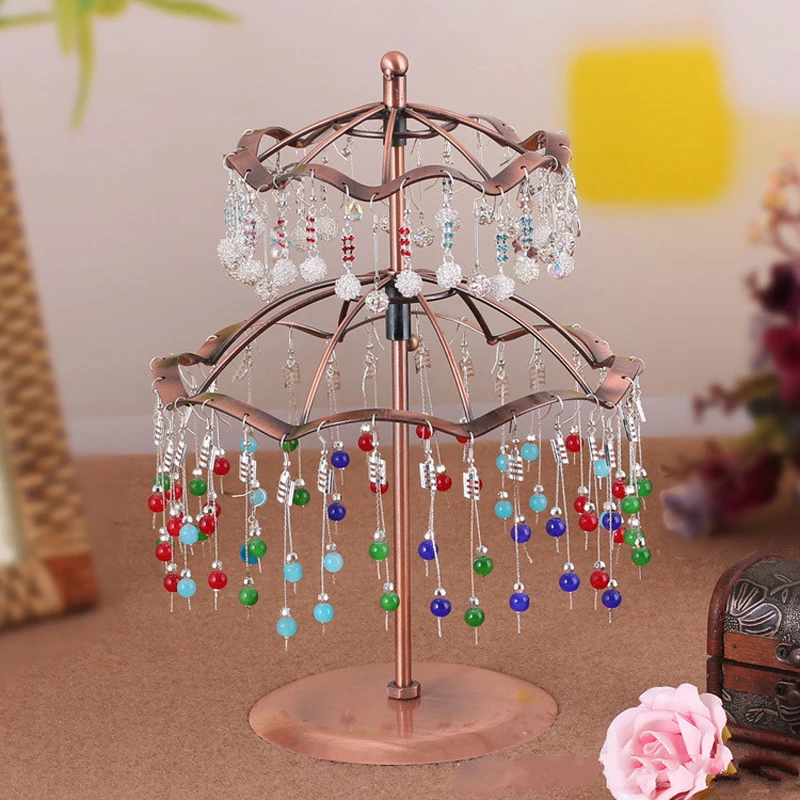  Revolving Earring Display Brown Jewelry Display Organizer Two Layer Jewellery Display Stands Holder