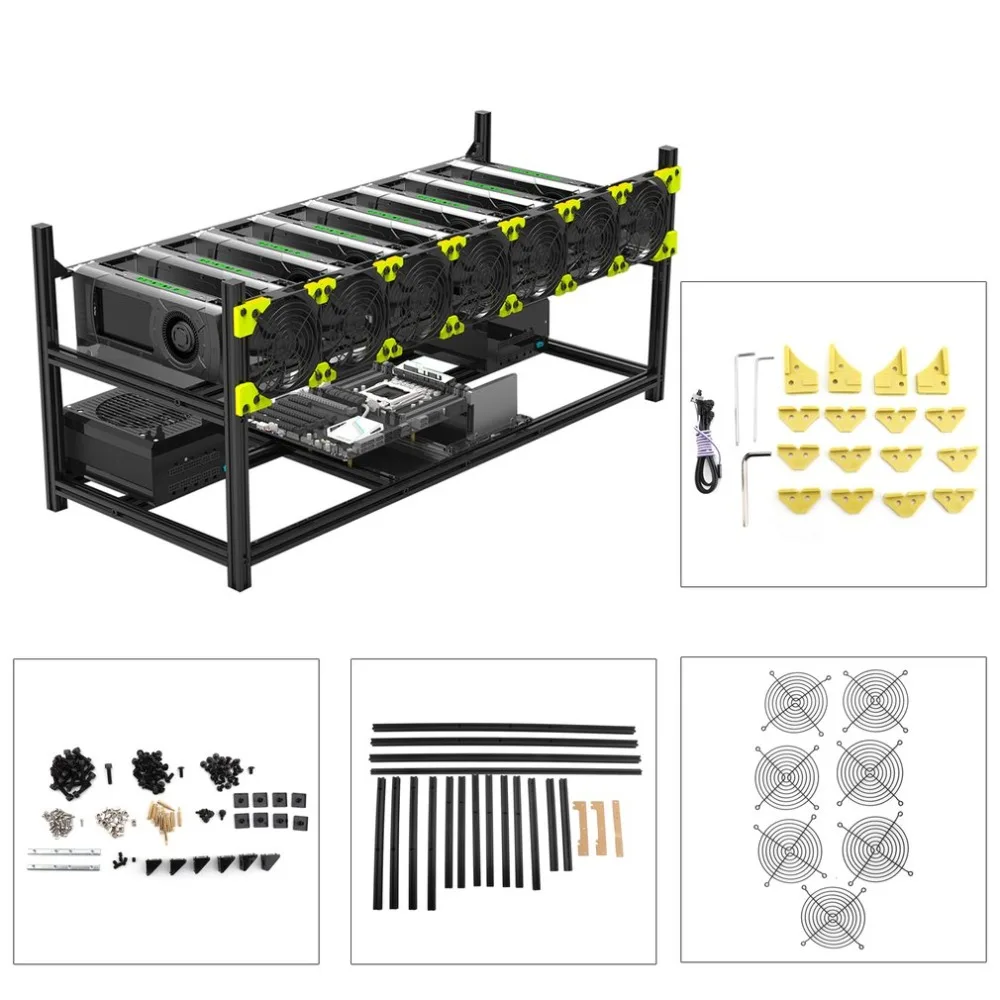 Professional Veddha V3C8 GPU Mining Rig Aluminum Alloy Stackable Case Up To 8 GPU Open Air Frame Rack Bracket