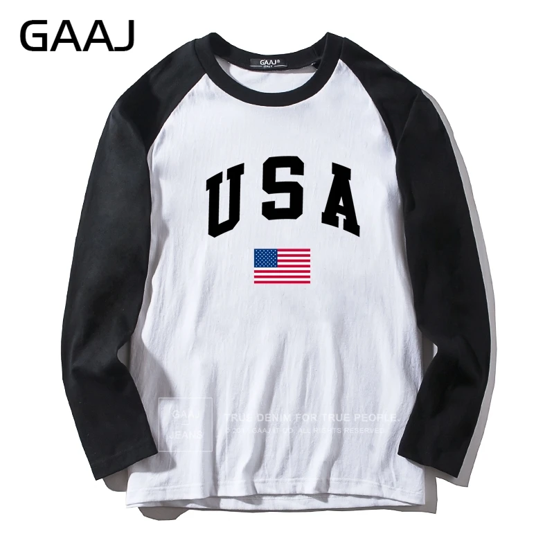GAAJ, американский флаг, мужская и женская футболка унисекс, хит, цветная одежда с воротником, Мужская футболка, Мужская модная забавная футболка с длинным рукавом, бренд
