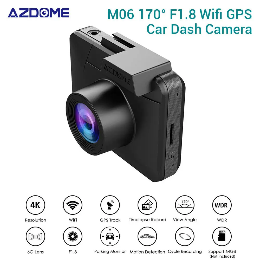 Автомобильный видеорегистратор AZDOME M06 4K HD 2160 P/24FPS ультра gps Wi Fi парковки монитор