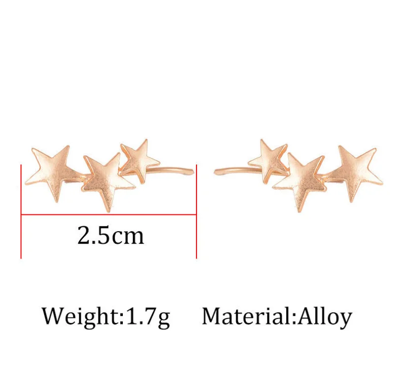 Модные серьги-гвоздики с тремя звездами, пятиугольные серьги-клипсы для ушей, простые ювелирные изделия
