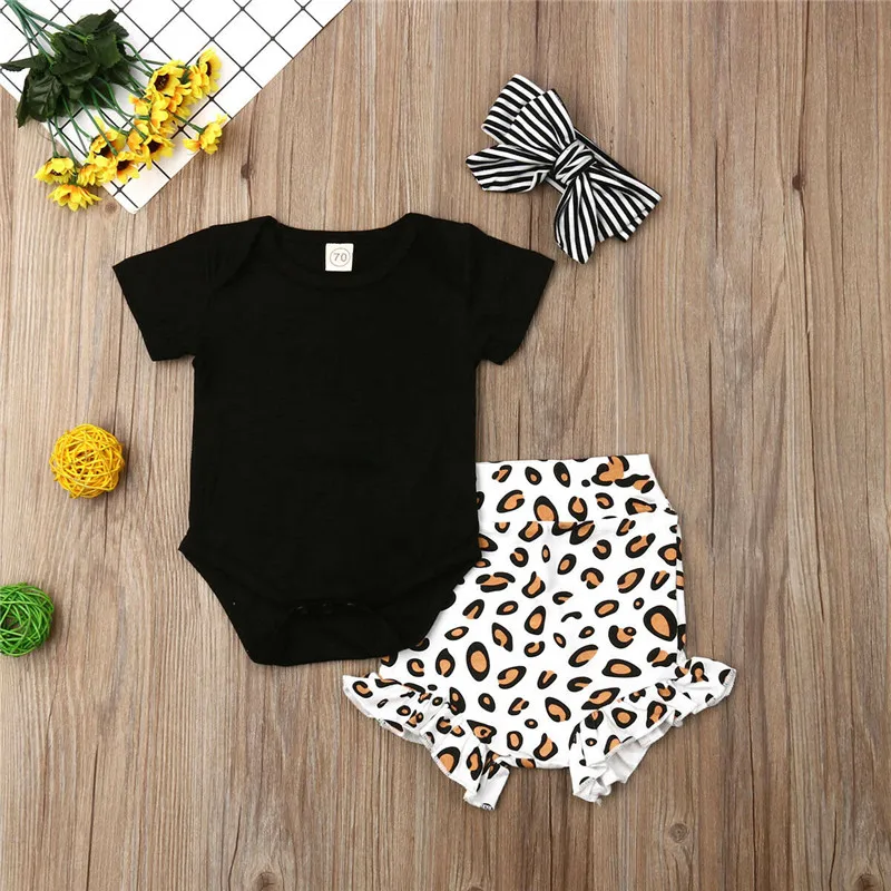 Милый комплект летней одежды для новорожденных; комплект одежды из 2 предметов с леопардовым принтом для маленьких девочек; боди с короткими рукавами; короткие штаны; летняя одежда - Цвет: Многоцветный