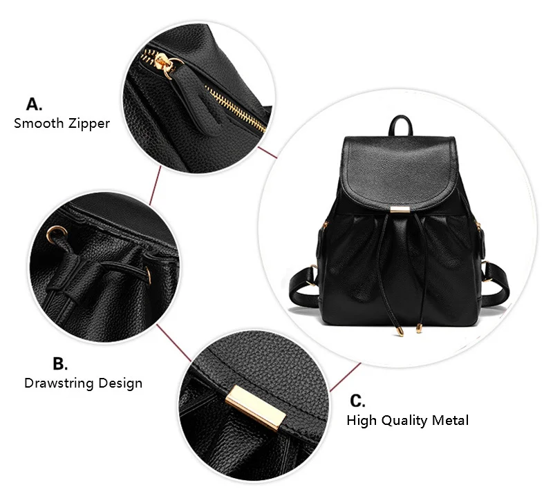 LIKETHIS, высокое качество, школьная сумка из искусственной кожи, женский рюкзак для девочек-подростков, большая вместительность,, Одноцветный, на шнурке, Zaino Donna