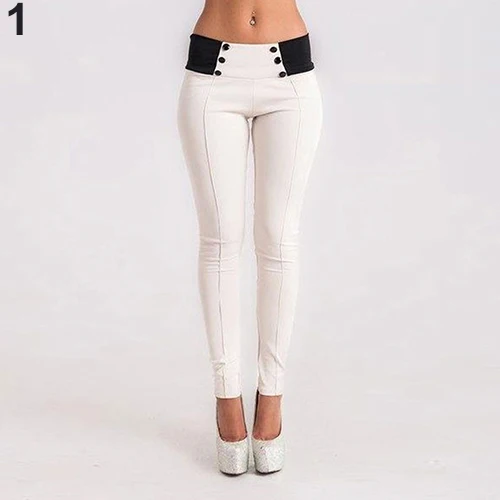 Новое поступление, женские повседневные Стрейчевые облегающий с заниженной талией, декорированные пуговицами узкие брюки - Цвет: White