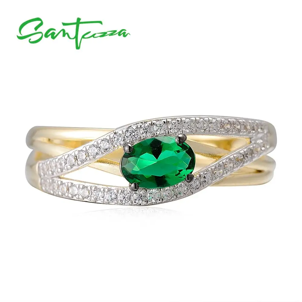 Женское серебряное кольцо SANTUZZA, 925 пробы, серебряные Модные кольца для женщин, зеленые камни, кубический цирконий, кольца, вечерние ювелирные изделия