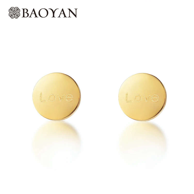 BAOYAN простые круглые любовные буквы розовое серебро золотой цвет модные серьги из