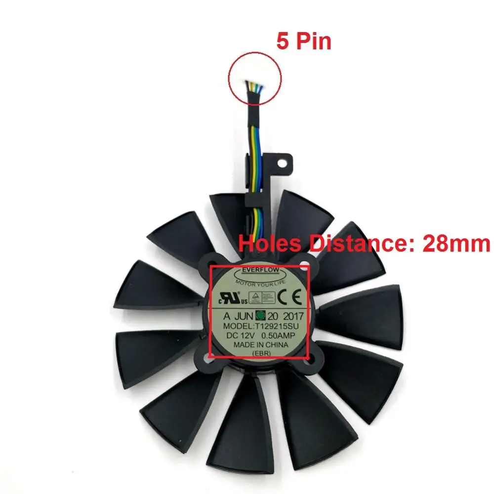 Сменный графический вентилятор EVERFLOW T129215SU или кабель для ASUS STRIX R9 390X390 RX480 RX580 GTX 980Ti 1060 1070 1080 - Цвет: 5 Pin Fan
