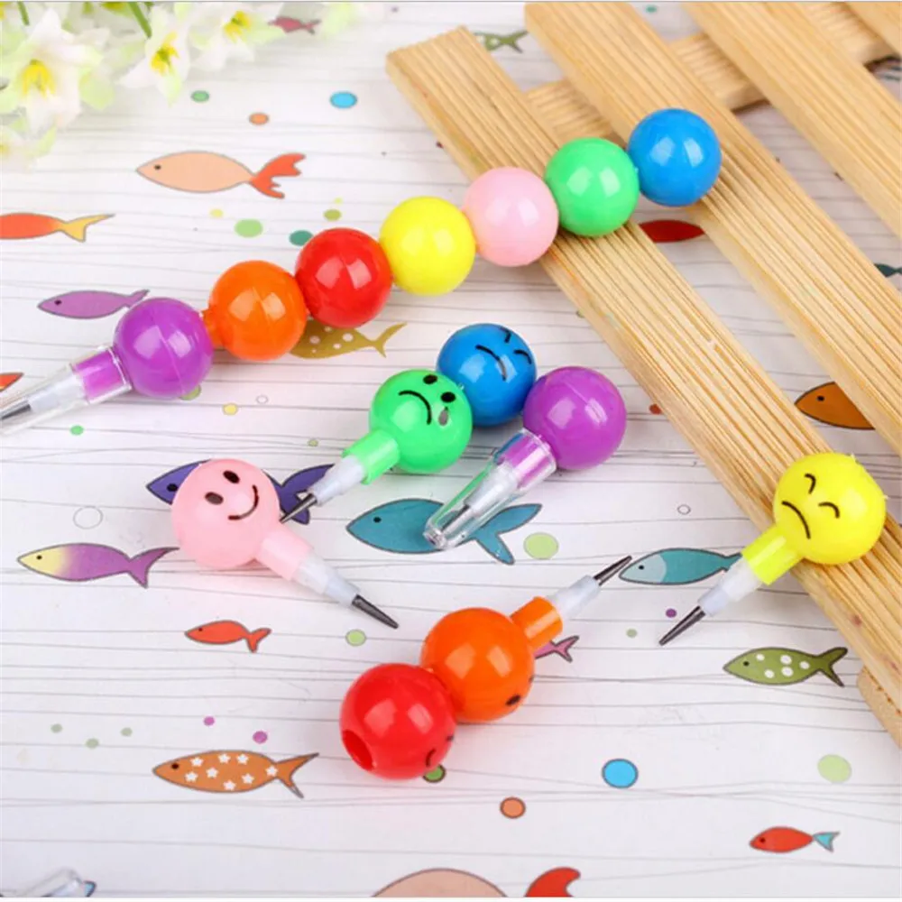 6Pcs Novelty Cute Smile Face Ice Sugar Gourd Colors Pen Office School Stationery 
