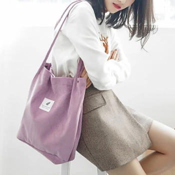 

High Quality Polyester New Fashion Women Corduroy Handbag Shoulder Bags Tote Purse Casual Polyester Shopping Bag