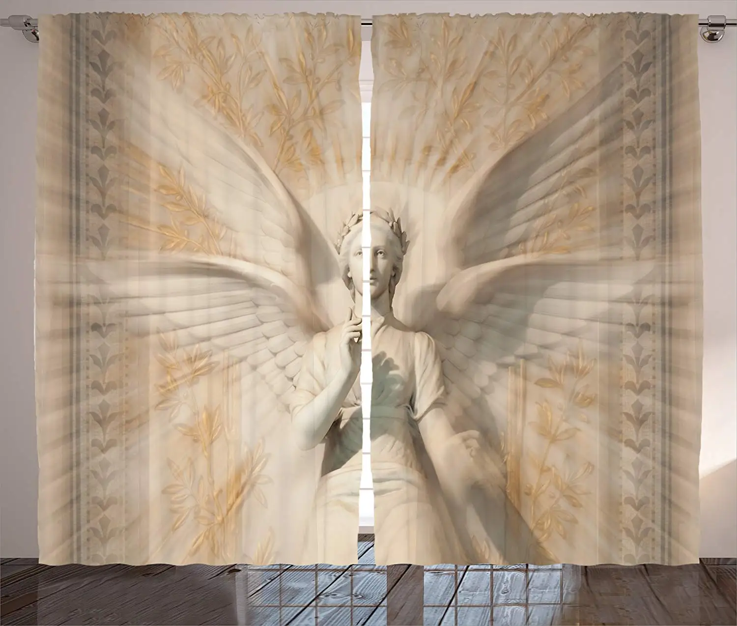 

Sculptures Curtains Statue Angel Woman Medieval Cathedral Site Vintage Style Mythical Design Living Room Bedroom Window Drapes