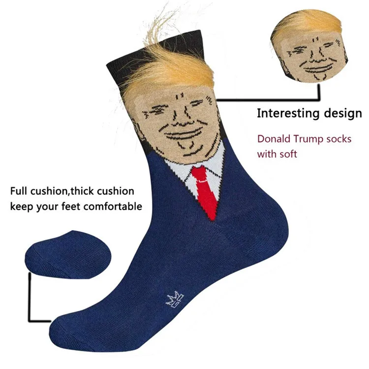 Новинка, 1 пара, носки с принтом в виде Дональда Трампа, повседневные носки для взрослых с 3D фальшивыми волосами